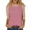 3/4 Sleeve Tops for Women Raglan Striped Summer Crew Neck T Shirts Dressy Casual Contrast Layering Blouses 2025 Loose Fitting Three Quarter Sleeve Vacation Workout Tunic Tops Raglan Shirt Women Red view 1