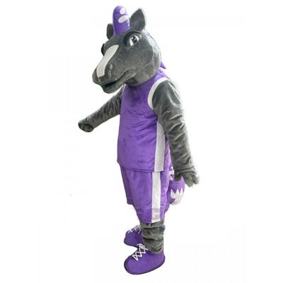 Eye-Catching Gray Mustang Horse Mascot Costume with Stylish Purple Vest - Perfect for Events and Entertainment