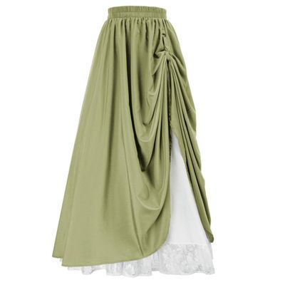 Generic Women's Asymmetrical Split Slit Skirt Ruched Hight Waist Bodycon Midi Skirt Flowy Long Pleated Skirt Dress (Large,Green)