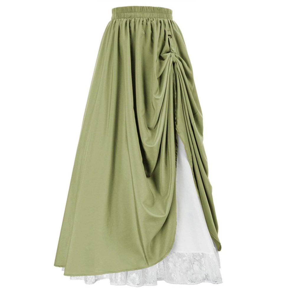 Generic Women's Asymmetrical Split Slit Skirt Ruched Hight Waist Bodycon Midi Skirt Flowy Long Pleated Skirt Dress (Large,Green)