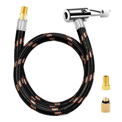 GODESON 20" Tire Inflator Hose Adapter & Converting Nut,Air Chuck with Colored Braided Hose and Presta Valve Adaptor, Schrader Valve Adapter for Tire Pump's Twist On Convert to Lock On Connection