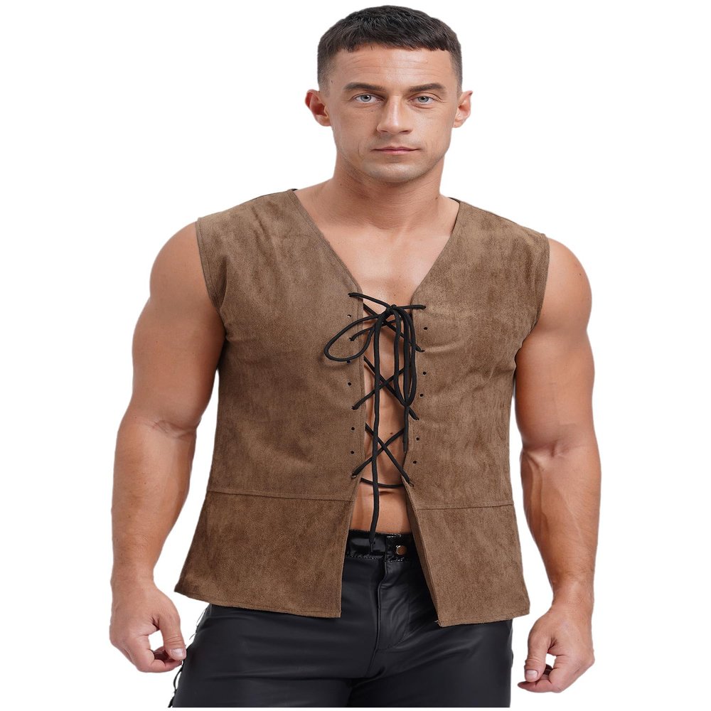 winying Mens Pirate Vest Halloween Carnival Party Cosplay Costume Medieval Vintage Waistcoat Jacket Coffee XX-Large