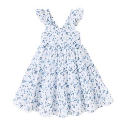 YOUNGER TREE Toddler Baby Girl Dress Summer Outfits Flutter Sleeve Smocked Dress Kids Causal Boho Dresses Clothes (3-4T, Elegant Blue Dress)