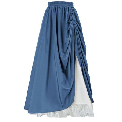 NineFit Basics Women'S Asymmetrical Split Slit Skirt Ruched Hight Waist Bodycon Midi Skirt Flowy Long Pleated Skirt Dress (Small,Blue)
