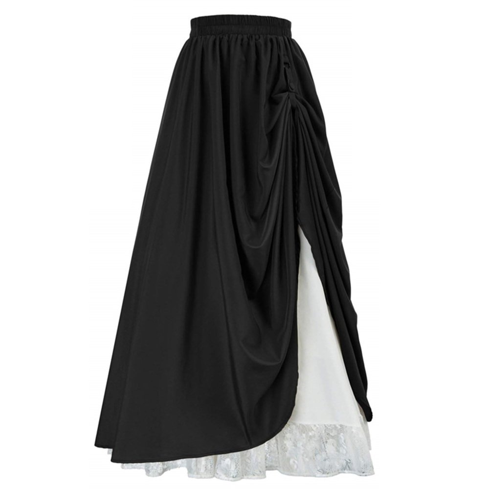 Women's Asymmetrical Split Slit Skirt Ruched Hight Waist Bodycon Midi Skirt Flowy Long Pleated Skirt Dress (XX-Large,Black)