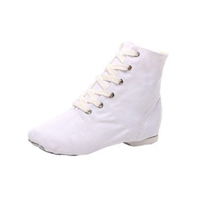 NineFit Basics Unisex Kids Lace-up Jazz Dance Shoes Canvas Sneakers Soft Leather Split Sole Ballet Boots for Girls (White, 2 Big Kids)