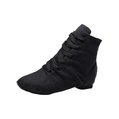 NineFit Basics Unisex Kids Lace-up Jazz Dance Shoes Canvas Sneakers Soft Leather Split Sole Ballet Boots for Girls (Black, 2 Big Kids)