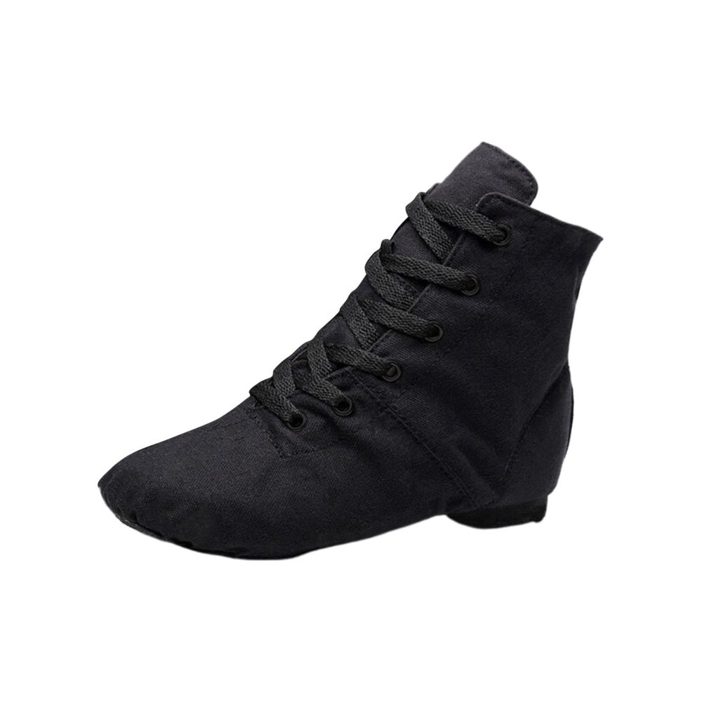 NineFit Basics Unisex Kids Lace-up Jazz Dance Shoes Canvas Sneakers Soft Leather Split Sole Ballet Boots for Girls (Black, 2 Big Kids)