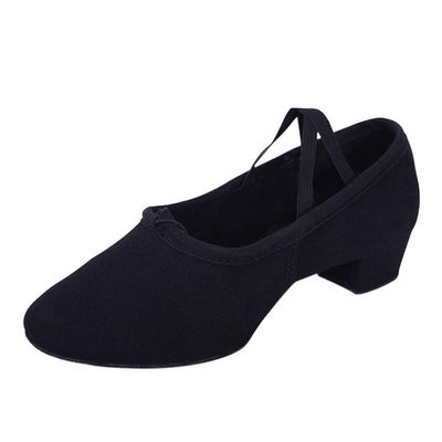 NineFit Basics Womens Latin Dance Shoes Close Toe Beginner Ballroom Dance Practice Shoes Low Heel Canvas Tango Teaching (Black, 8)