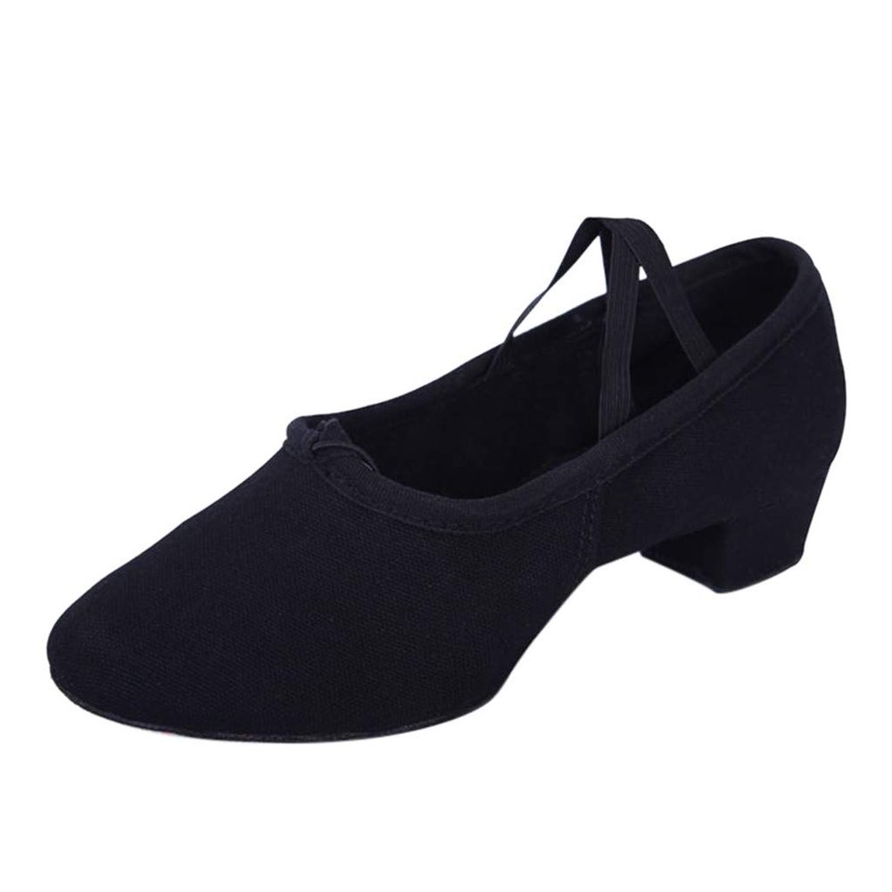 NineFit Basics Womens Latin Dance Shoes Close Toe Beginner Ballroom Dance Practice Shoes Low Heel Canvas Tango Teaching (Black, 8)