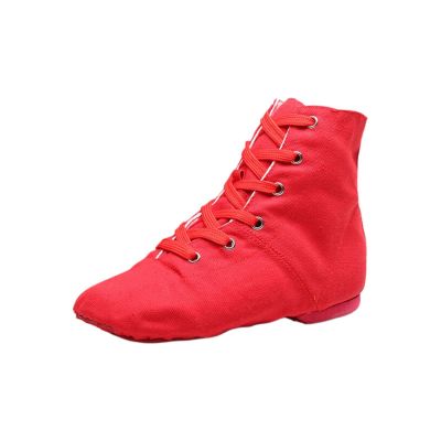 Unisex Kids Lace-up Jazz Dance Shoes Canvas Sneakers Soft Leather Split Sole Ballet Boots for (Red, 11 Little Child)