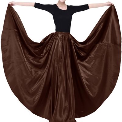 Backgarden Ladies 20 Yard Elegant Satin Long Full Skirt for Ballroom Belly Dance Performance Costume Dress Coffee Brown