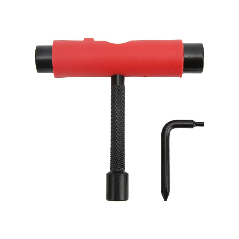 Tyenaza Skate Wrench Tools,Skate Wrench 3 Holes T Shaped L Shaped Slide Plate Maintenance Wrench for Skateboards (Red)