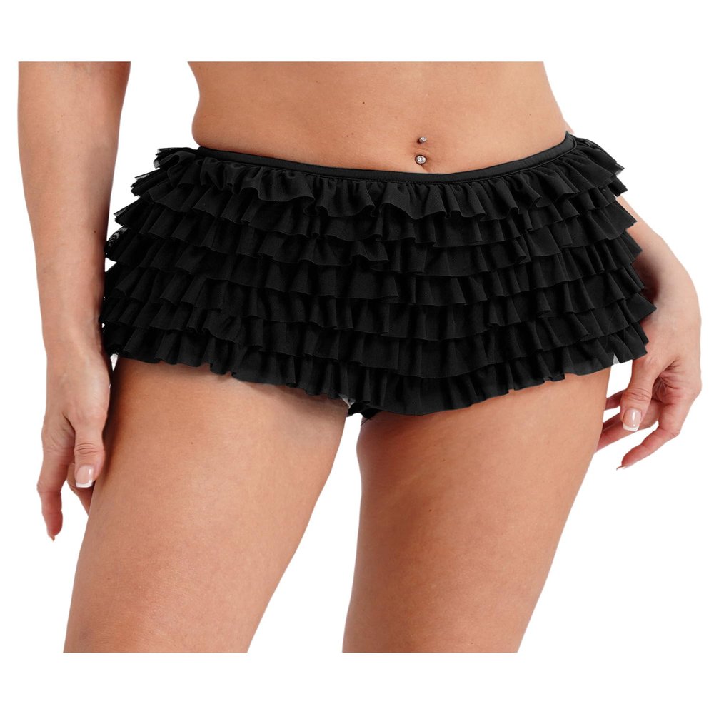 Agoky Women's Lolita Bloomers Tiered Mesh Multi-Layer Ruffles Pumpkin Pants Security Shorts Pant Black Medium