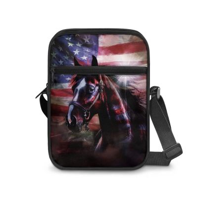 YECARYPOD American Flag Horse Small Messenger Bag for Women Canvas Cell Phone Purse Wallet Cute Cross Body Phone Purse with Adjustable Shoulder Strap
