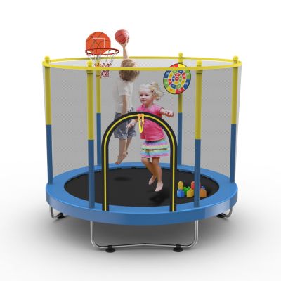 Sedeke 72" Trampoline for Kids with Net, 6 FT Indoor & Outdoor Small Toddler Trampoline with Basketball Hoop & Dart Board for Ages 1-8, Birthday Gifts for Boys & Girls, Baby Toddler Christmas Toys