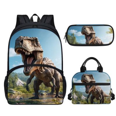Guosanchn Boys Dino Backpack for Middle School Bag with Lunch Box Pencil Case 3D Animals Dinosaur School Bookbag Elementary Preschool Bag Packs High College Students Daypack Satchel Rucksack