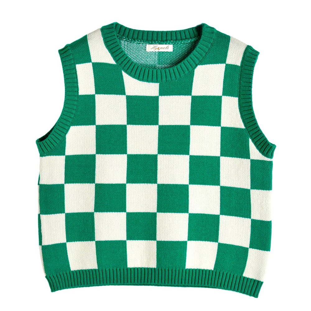 Hyipels Women's Sweater Vest,Y2K Sleeveless Pattern Preppy Style Knitted Crop Tank Top for Girl