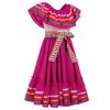 ABEHIK Mexican Dress for Girls Embroidered Traditional Folklorico Drape Dress with Belt Hot Pink Summer Off Shoulder Vestidos Rainbow Ruffle Cinco de Mayo Fiesta Birthday Party Dresses Hot Pink 5-6 Y view 3