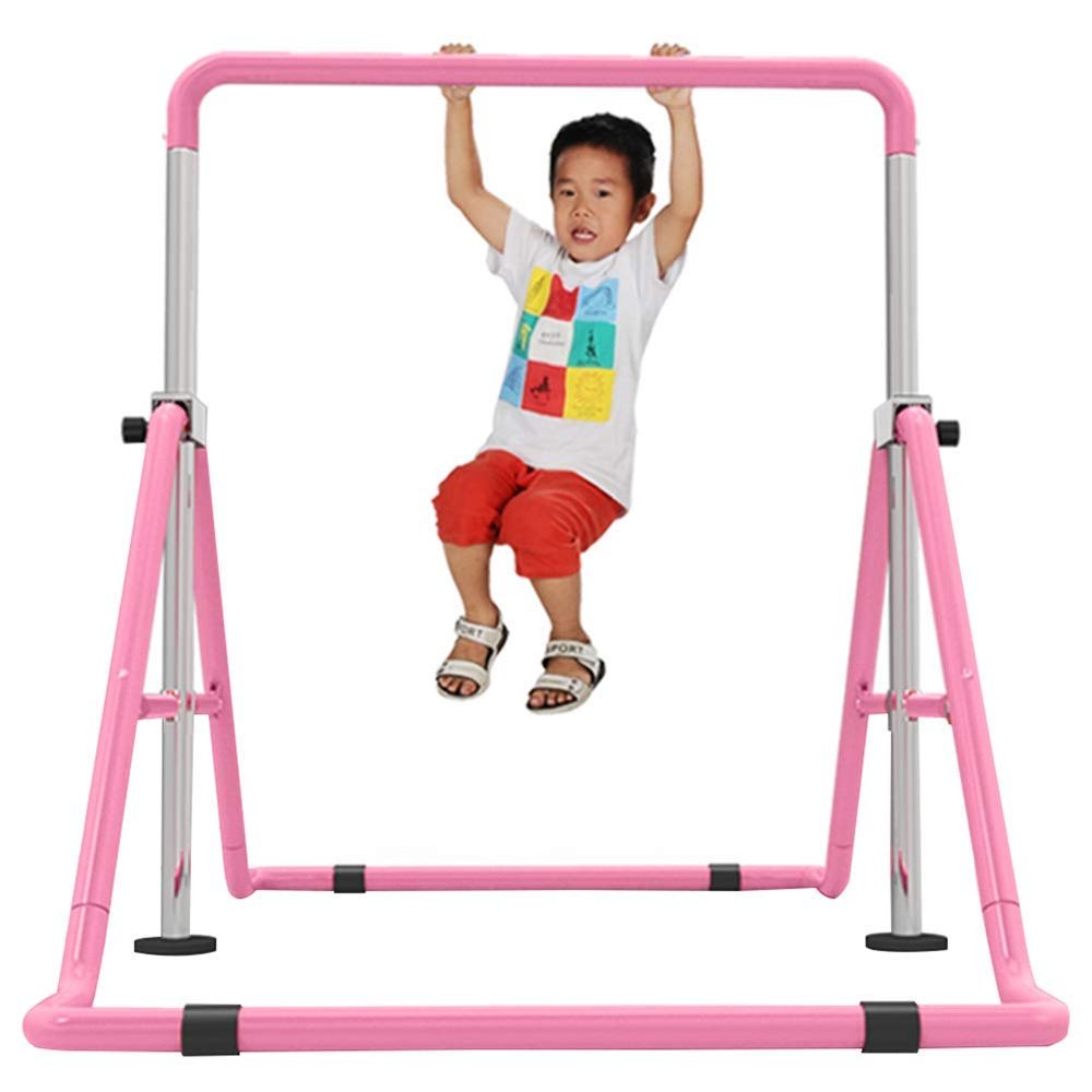 YOtat Kids Gymnastics Bar Junior Training Bar Adjustable Gymnastics Horizontal Bar Sports Training Equipment High Bar for Kids Home Training, Pink