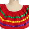 ABEHIK Little Girls Traditional Mexican Dress Embroidered Mexican Folklorico Drape Dress with Belt Summer Off Shoulder Vestidos Rainbow Ruffle Cinco de Mayo Fiesta Birthday Party Dresses Red 6-7 Y view 4