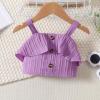 AMIMOJY Toddler Baby Girl Clothes Summer Solid Suit Ruffle Halter Tank Tops Frilly Shorts with Pocket Cute Outfit Set 2Pcs, 5-6 Years, Purple view 2
