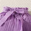 AMIMOJY Toddler Baby Girl Clothes Summer Solid Suit Ruffle Halter Tank Tops Frilly Shorts with Pocket Cute Outfit Set 2Pcs, 5-6 Years, Purple view 3