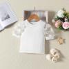 AMIMOJY Girls' Summer Clothes Baby New Set Lace Short Sleeve Knit Tops Suger Color Pleated Skirt with Botton Outfit 2Pcs, 18-24 Months, Pink view 3