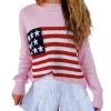 Women's American Flag Graphic Sweater Vintage Loose Hollow Out 4th of July Jumper Summer USA Flag Pullover Top(DD4-Pink,Small) view 1