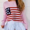 Women's American Flag Graphic Sweater Vintage Loose Hollow Out 4th of July Jumper Summer USA Flag Pullover Top(DD4-Pink,Small) view 2