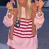 Women's American Flag Graphic Sweater Vintage Loose Hollow Out 4th of July Jumper Summer USA Flag Pullover Top(DD4-Pink,Small) view 3