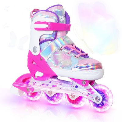 Kids Inline Skates for Girls and Boys -Rose Red Blades Roller for Kids Youth Age 7 8 9 10 - Adjustable All Light up Wheels Indoor Outdoor Sports Birthday Gift for Son and Grandson
