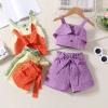 AMIMOJY Toddler Baby Girl Clothes Summer Solid Suit Ruffle Halter Tank Tops Frilly Shorts with Pocket Cute Outfit Set 2Pcs, 12-18 Months, Orange view 3