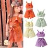 AMIMOJY Toddler Baby Girl Clothes Summer Solid Suit Ruffle Halter Tank Tops Frilly Shorts with Pocket Cute Outfit Set 2Pcs, 12-18 Months, Orange view 4