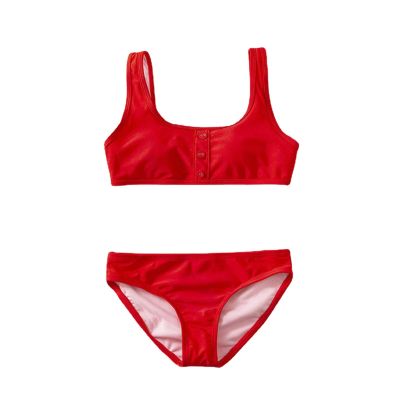 KAGAYD Little/Big Girl Swimsuit Bikini Solid Botton Swimwear with Bottoms 2-Pieces Summer Holiday (Red, 10-12 Years)