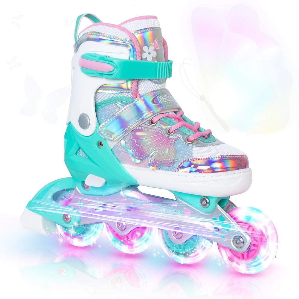 Kids Inline Skates for Girls Boys - Teal Blades Roller for Kids Youth Age 7 8 9 10 - Adjustable All Light up Wheels Indoor Outdoor Sports Birthday Gift for Son and Grandson