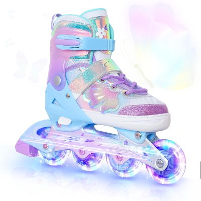 Kids Inline Skates for Girls Boys - Purple Blades Roller for Kids Youth Age 10 11 12 - Adjustable All Light up Wheels Indoor Outdoor Sports Birthday Gift for Son and Grandson