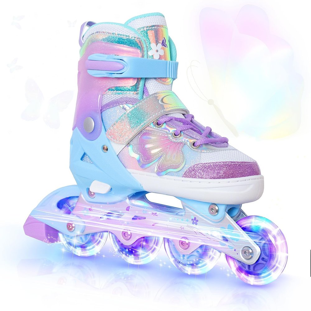 Kids Inline Skates for Girls Boys - Purple Blades Roller for Kids Youth Age 10 11 12 - Adjustable All Light up Wheels Indoor Outdoor Sports Birthday Gift for Son and Grandson