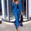 Women's Business Casual Blazer Pant Suit Set for Work, Elegant Long Sleeve Solid Color Suit Jacket & Pants Work Sets Blue view 2