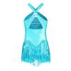 Linjinx Kids Girls Latin Hip Hop Jazz Dance Performance Dress Sparkly Tassel Leotard Bodysuit Fringed Skirts Dancewear Sky Blue 14 Years view 2