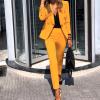 Women's Business Casual Blazer Pant Suit Set for Work, Elegant Long Sleeve Solid Color Suit Jacket & Pants Work Sets Yellow view 2