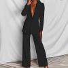 KAJXZ 2 Piece Outfits for Women,Women's Sexy Deep V Neck Business Casual Office Suits Wide Leg Pants Suits Jacket Black view 3