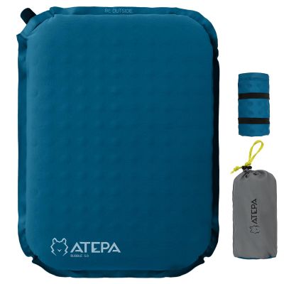 ATEPA Inflatable Seat Cushion, Self-Inflating Portable Stadium Airplane Travel Foam Cushion Pad for Camping, Sports Events, Outdoor, Blue