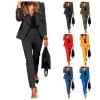Women's Business Casual Blazer Pant Suit Set for Work, Elegant Long Sleeve Solid Color Suit Jacket & Pants Work Sets Black view 1