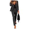 Women's Business Casual Blazer Pant Suit Set for Work, Elegant Long Sleeve Solid Color Suit Jacket & Pants Work Sets Black view 2
