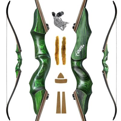HANDBAIGE 60'' Green Hunting Recurve Bow Kit for Adults Left Handed Takedown Wooden Bow Set with Laminated Limbs for Shooting (40LBS)