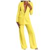 KAJXZ 2 Piece Outfits for Women,Women's Sexy Deep V Neck Business Casual Office Suits Wide Leg Pants Suits Jacket Yellow view 1