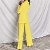 KAJXZ 2 Piece Outfits for Women,Women's Sexy Deep V Neck Business Casual Office Suits Wide Leg Pants Suits Jacket Yellow view 2