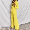 KAJXZ 2 Piece Outfits for Women,Women's Sexy Deep V Neck Business Casual Office Suits Wide Leg Pants Suits Jacket Yellow view 4