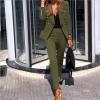 Women's Business Casual Blazer Pant Suit Set for Work, Elegant Long Sleeve Solid Color Suit Jacket & Pants Work Sets Army Green view 2